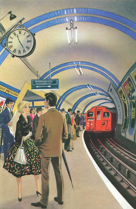 1940s Illustration, Ladybird Illustration, Train Posters, Transportation Poster, Railway Posters, Train Art, Ladybird Books, U Bahn, London Underground