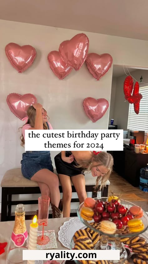 obsessed with these girl birthday party themes! Birthday Ideas 28 Years, Party Theme Ideas 18th, Small Party Themes, 29th Birthday Themes For Women, Birthday Party Themes For College, Unique Bday Party Ideas, Retro Themed Birthday Party, 26th Birthday Theme Ideas, 23rd Birthday Theme Ideas