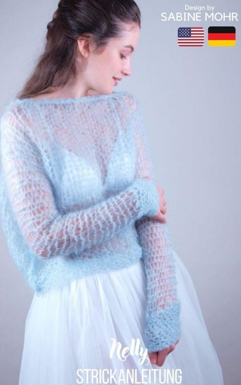 Cozy sweater mohair Knitting pattern by Beemohr Large Knitting Needles, Bridal Bolero Jacket, Bridal Sweater, Pull Mohair, Wedding Bolero, Light Knit Sweater, Large Knitting, Hand Knitting Yarn, Bridal Skirts