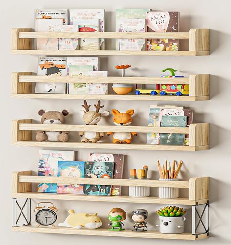 Nursery Book Shelves, Wall Bookshelves Kids, Nursery Bookshelves, Bookshelf For Kids, Toy Storage Shelves, Kids Room Bookshelves, Wall Bookshelf, Nursery Book, Floating Bookshelf