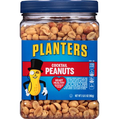 PLANTERS® SALTED COCKTAIL™ PEANUTS, 35 OZ JAR - PLANTERS® Brand Peter Pan Peanut Butter, Chocolate Trail Mix, Beer Nuts, Stationery Haul, Almond Snack, Peanuts Party, Best Freeze Dried Food, Planters Peanuts, Salted Peanuts