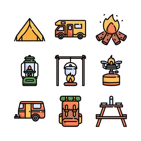 Camping Design Ideas, Camp Design Ideas, Camping Graphic Design, Camping Emoji, Design For Clothing Brand, Camp Icon, Camping Cartoon, Camping Logo, Camping Illustration