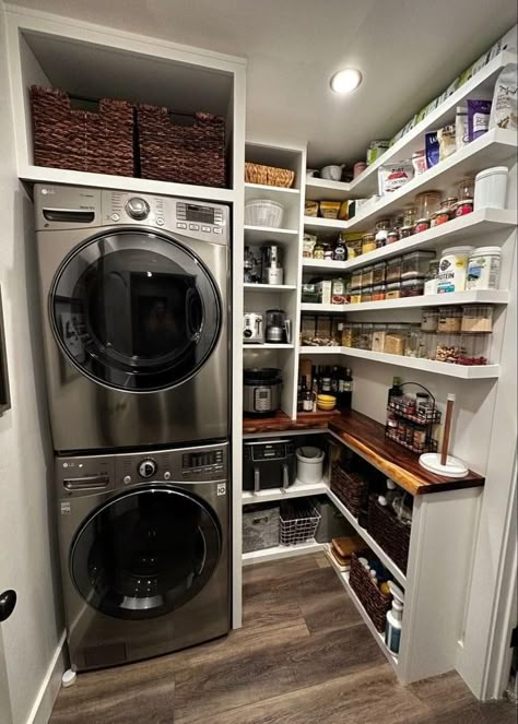 Laundry Room Pantry, Stacked Laundry Room, Laundry Room Ideas Small Space, Small Laundry Room Makeover, Pantry Laundry Room, Tiny Laundry Rooms, Modern Laundry, Pantry Laundry, Pantry Room