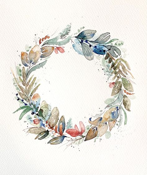 Earth Tone Watercolor, Watercolor Leaf, Leaf Wreath, Watercolor Leaves, Blue Teal, Earth Tones, Watercolor Painting, Watercolor Art, Watercolor Paintings