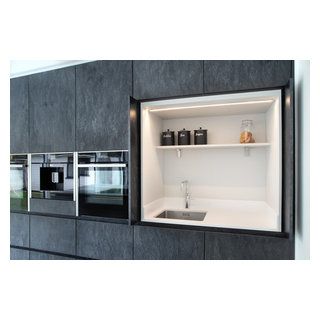 Hidden sink unit - Contemporary - Kitchen - Buckinghamshire - by Design A Space Kitchens, Bedrooms & Interiors | Houzz IE Hidden Kitchen Sink, Hidden Sink, Anthracite Kitchen, Hidden Cabinet, Kitchen Mood Board, Kitchen Wall Cabinets, Hidden Kitchen, Sink Units, Kitchen Organisation