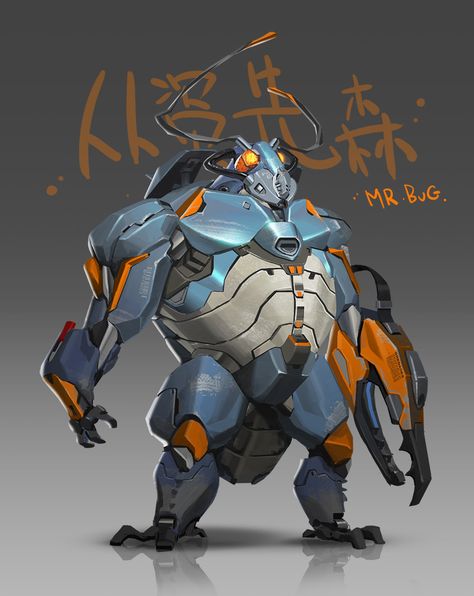 MR.BUG, J Zheng on ArtStation at https://www.artstation.com/artwork/5529w Bug Robot, Robot Bug, Robot Animal, Robot Cartoon, Sci-fi Armor, Creature Artwork, Robot Design, Robots Concept, Robot Concept Art