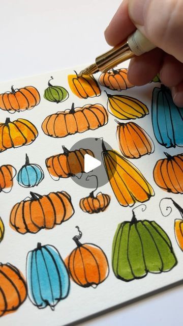 Brandon Campbell 🖋 on Instagram: "Last fall I drew about a thousand pumpkins for these original pumpkin postcards. I’m still a little pumpkined out from that so here is a repost of that vid from last year :) @andrea.nelson.art does a great & fun job explaining this process in her take on these blobkins, go check it out 🎃🖋️🖋️🖋️  #pumpkinart #penandink #drawingprocess #artprocess #drawingtutorial #inktober #halloweenart #artistsoninstagram" Watercolor Pencil Art, Pumpkin Drawing, Watercolor Postcard, Pumpkin Cards, Halloween Artwork, Relaxing Art, Diy Watercolor Painting, Watercolor Projects, Pumpkin Art