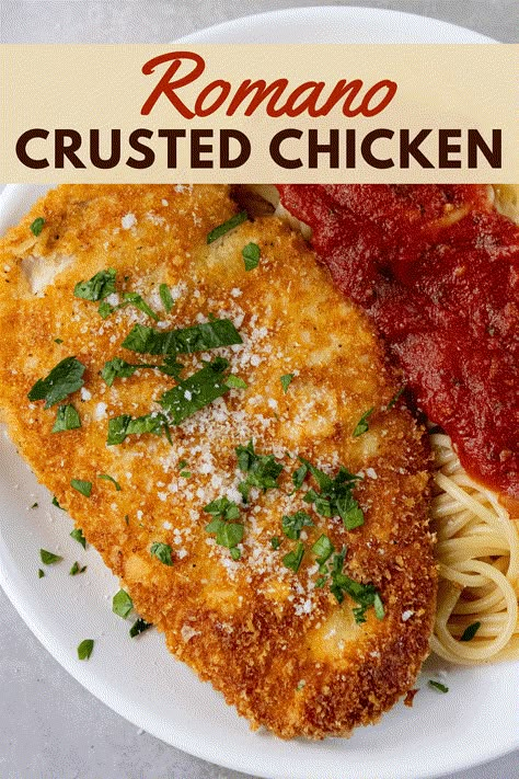 Romano Chicken is basically a juicy chicken cutlet with a crispy cheese crust. Pair it with pasta, a salad, or garlicy mashed potatoes for a truly tasty dinner. This copycat Cheesecake Factory recipe is so good. You can pan fry it for a crispy golden brown crust, or air fry it for a *slightly* healthier and easier version. Cheesecake Factory Mashed Potatoes, Romano Crusted Chicken Recipe, Romano Crusted Chicken, Cheese Factory Copycat Recipes, Chicken Romano Recipe, Copycat Cheesecake Factory Recipes, Cheesecake Factory Copycat Recipes Parmesan Crusted Chicken, Romano Cheese Recipes, Chicken Parmesan Recipe Cheesecake Factory