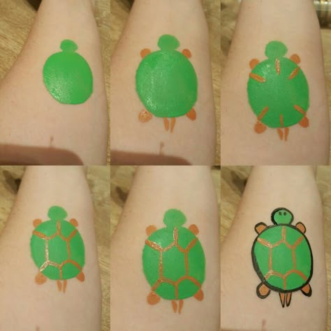 Easy Basic Face Painting, Tortoise Face Paint, Face Painting Tips Step By Step, Face Painting How To Step By Step, Face Painting Turtle, Small Easy Face Painting Ideas, Face Painting Step By Step Easy, Step By Step Face Painting Easy, Face Painting Simple Easy