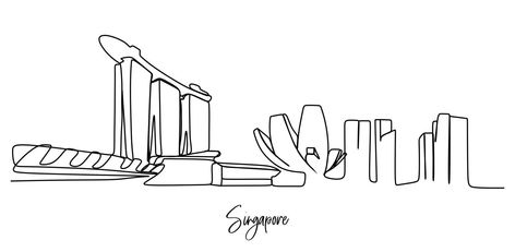 Single continuous line drawing of Singapore city skyline. Famous city scraper and landscape. World travel concept home decor wall print poster art. Modern one line draw design vector illustration Singapore Drawing, Singapore City, Single Line Drawing, Continuous Line Drawing, Concept Home, Pretty Drawings, Single Line, Continuous Line, Cityscape Photos