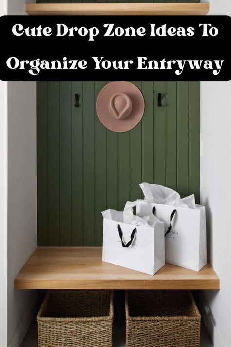 Cute Drop Zone Ideas To Organize Your Entryway - PinkPopDesign Diy Drop Zone Plans, Tiny Drop Zone, Drop Zone Bench, Small Drop Zone Ideas, Photo Zone Ideas, Drop Zone Ideas Entryway, Drop Zone Ideas, Entryway Paint, Drop Zones