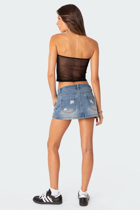 Distressed Denim Mini Skirt – edikted Visionary Fashion, Swimwear Dress, Denim Details, Denim Mini, Jean Skirt, Denim Mini Skirt, Denim Fabric, S Models, Model Height