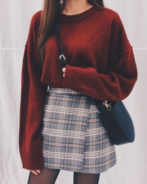 Womens Skirt Outfits, Winter Mode Outfits, Rok Outfit, Rock Outfit, K Fashion, Outfit Trends, Plaid Skirt, 가을 패션, Mode Vintage