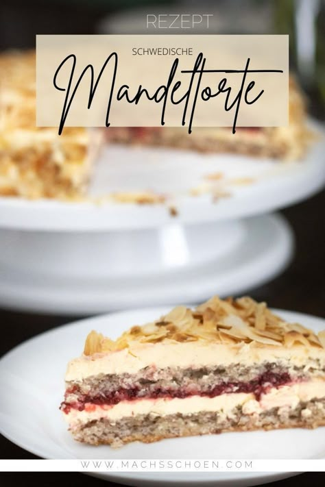 Leckeres Rezept für eine schwedische Mandeltorte mit Fruchteinlage. #rezept #rezepte #torte #kuchen #backen #nusskuchen #torten Mladenacke Torte, German Baking, Vegan Gluten Free Recipes, Almond Cakes, Baking Sweets, Breakfast Dessert, Sweets Desserts, Cakes And More, Cake Cookies