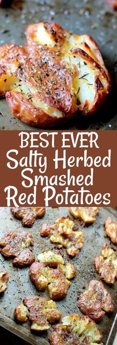 The BEST EVER Salty Herbed Smashed Red Potatoes are the perfect side dish! Smothered in tasty herbs and chunky salt, these are finger-lickin' good! Smashed Red Potatoes, Red Potato Recipes, Diy Easy Recipes, Potato Side Dishes, Potatoes Recipe, Potato Dishes, Red Potatoes, Perfect Side Dish, Veggie Dishes