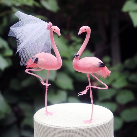 Pink Flamingo Cake Topper: "Bride and Groom" Love Bird Wedding Cake Topper - As seen in Bride To Be Magazine: Amazon.co.uk: Kitchen & Home Flamingo Wedding Cake Topper, Flamingo Wedding Cake, Pink Flamingo Cake, Bird Of Paradise Wedding, Flamingo Cake Topper, Flamingo Wedding, Birds Tropical, Bird Cake Topper Wedding, Wedding Cake Birds