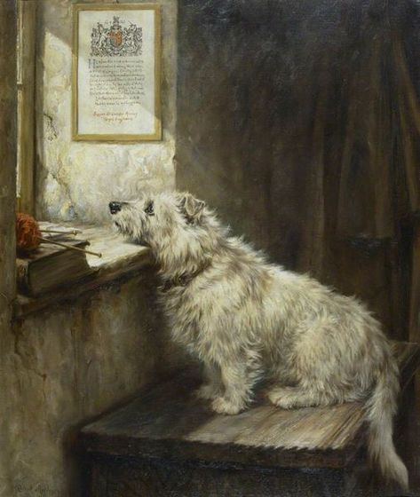 Robert Morley (1857-1941) British painter. "Will He Come Back?" c.1918. Oil on canvas. Will He Come Back, 강아지 그림, Art Uk, Dog Paintings, Animal Paintings, Dog Art, Dark Art, Vintage Stil, Come Back