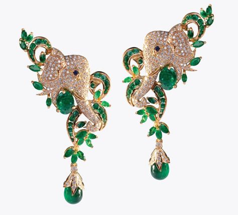 Emeralds for Elephants Jewellery – The Indian Edition | WeddingSutra Editors Blog – WeddingSutra.com Animal Jewelry Design, Elephant Jewelry, Elephant Earrings, An Elephant, Emerald Earrings, Emerald Jewelry, Dream Jewelry, Emerald Diamond, Animal Jewelry