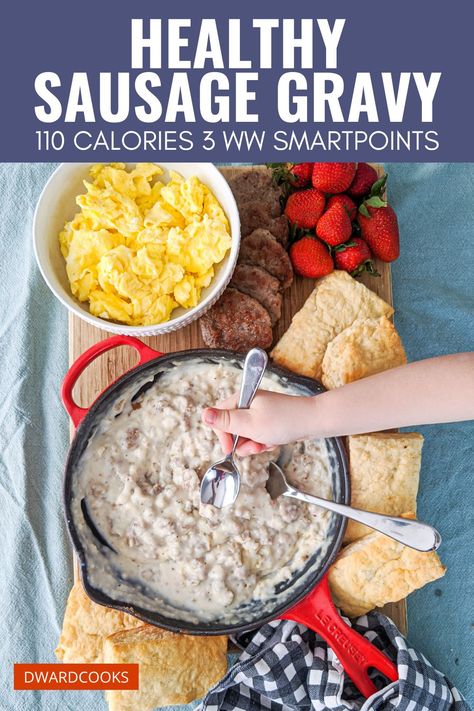 This southern classic is lightened up with ground turkey, but just as hearty, comforting, and delicious. This turkey sausage gravy makes a great Weight Watcher friendly breakfast, and it is family approved. If you need a bit of indulgence in your healthy breakfast recipe list, check out this healthy sausage gravy recipe Turkey Sausage Gravy, Scratch Biscuits, Southern Sausage Gravy, Gravy And Biscuits, Breakfast Classic, Healthy Biscuits, Sausage Gravy And Biscuits, Ww Breakfast, Turkey Breakfast Sausage