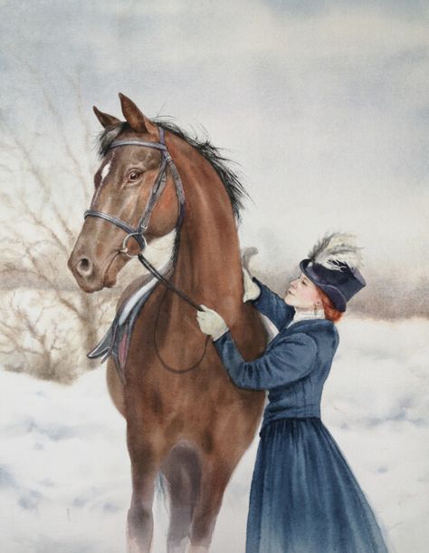 462 $US · Painting, Watercolor  by Olga Beliaeva (Russie). Buy the original (45x39 cm) 462 $US, including shipping (Russie) via #Artmajeur.  #Painting #Watercolor #Classicism #Horse #Vintage #Victorian #EquestrianArt #Rider #Racehorse #Horsewoman #BraunHorse #RidingHabit