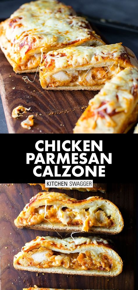 Chicken parmesan calzone recipe. The only calzone recipe you’ll ever need—a chicken parmesan calzone filled with crispy chicken, Parmesan, and mozzarella cheeses. Layered with cheese and sauce on top. The perfect gameday appetizer or dinner for 2-4 #calzonerecipes #chickenparmesan #calzone Good Dinner Recipes For Two, Best Ever Dinner Recipes, Din Er Recipes, Creative Chicken Dinners, Simple Dinner Recipes Sausage, Dinner Recipe Ideas For Two, Dinner Recipes For Four People, Chicken Parmesan Calzone, Quick Easy Dinner Ideas Healthy