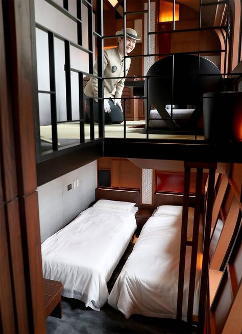 Japan’s Ultra Luxurious Shiki-Shima Train Train Bedroom, Sleeper Train, Japan Hotel, Dorm Design, Luxury Train, Luxury Destinations, Orient Express, Interior Rendering, Tiny Spaces