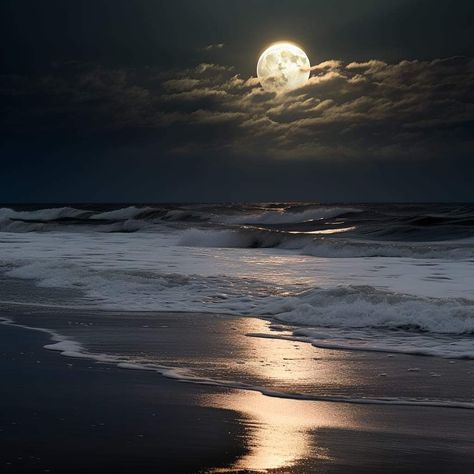 Beautiful moon NC Outer Banks Good Memories Quotes, The Beach At Night, Moon And Sky, Moody Painting, Sea Paintings, Moon Beach, Moon Shine, Moon Lover, Beautiful Ocean Pictures