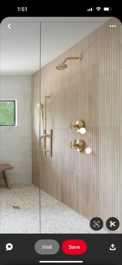 Clay Shower Wall, Ribbed Tile Bathroom, Ribbed Wall Tile, Fluted Tile Shower Wall, Ribbon Wood Tile Bathroom, Maple Ribbon Tile Bathroom, Ribbon Maple Wall Tile, Ribbed Tile, Bathroom Inspo