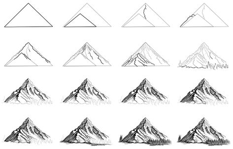 How To Draw Mountains, Landscape Drawing Tutorial, Line Art Lesson, Mountain Drawing, Major Tom, Stick And Poke, Nature Drawing, Bullet Journal Inspo, Landscape Drawings