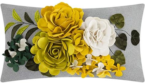 Amazon.com: JWH 3D Flower Throw Pillow Cover Handmade Cushion Cover Decorative Pillow Case Home Bed Living Room Décor Gift 12 x 20 Inch Yellow: Home & Kitchen Bed Couch Living Room, Sunflower Throw Pillows, Sunflower Pillow, Pillow Covers Decorative, Couch Living Room, Aesthetic Floral, Flower Throw Pillows, Bed Couch, Flower Pillow