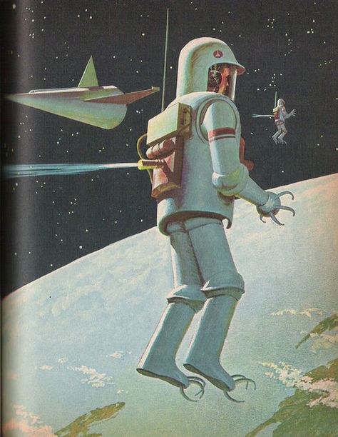 I wish I could remember the book this came from.  I recall it being one of my favorites to borrow from the library as a kid.  I would totally buy a copy. Science Illustration, New Retro Wave, James White, Classic Sci Fi, Russian Federation, Vintage Space, Science Fiction Art, Retro Futuristic, Space Shuttle