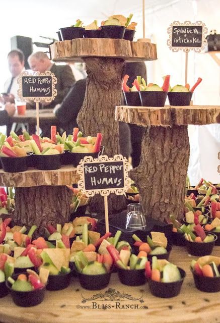 Wood Catering Display, Wood Slice Food Display, Wood Food Display, Cheese Display Wedding, Rustic Food Display, Table With Tree, Hiking Party, Veggie Display, Wood Slice Decor