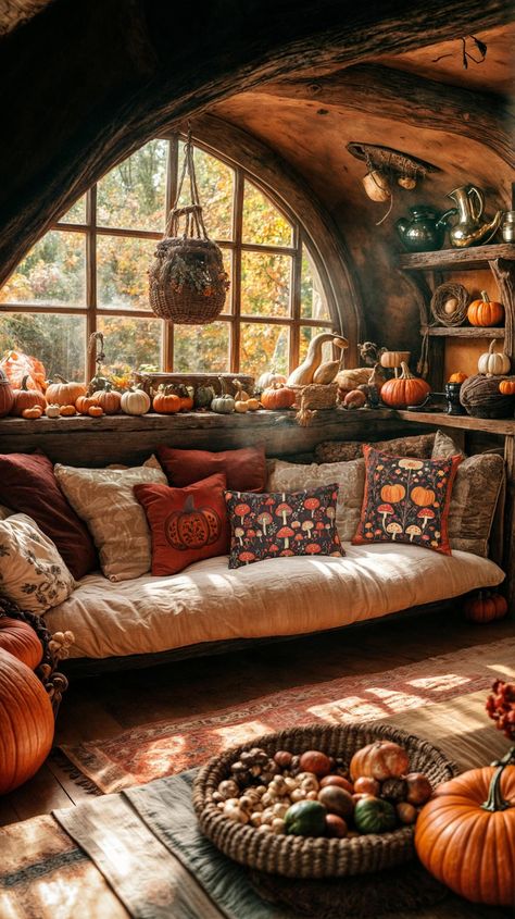 Transform your space with our Cottagecore Fall Decor Pillow Collection, featuring a selection of autumn-themed pillows perfect for adding a cozy, rustic touch to your home. Embrace the charm of the season with our enchanting pumpkin and mushroom designs, ideal for cottagecore, rustic farmhouse, or woodland-inspired decor. Pillow Designs: Harvest Night Pillow (16x16) - Polyester: This autumn pumpkin throw pillow features a vibrant design of pumpkins and mushrooms against a dark background, perfect for Halloween decor or adding a warm fall accent to your sofa or bed. White Mushroom Suede Pillow (16x16) - Faux Suede: Featuring a delicate white mushroom pattern, this cottagecore pillow adds a touch of vintage charm to any room, ideal for elegant woodland-themed decor or could also look great i Cozy Fall Room, Pumpkin Mushroom, Mushroom Designs, Autumn Cottagecore, Bonus Room Ideas, Cottagecore Fall, Fall Room Decor, White Mushroom, Mushroom Pattern