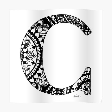 "Mandala Letter C" Sticker by Shaseldine | Redbubble Letter C Drawing, Letter Mandala, Doodle Name, Coloring Paper, Doodle Art Letters, Art Letters, Zentangle Artwork, Bubble Letters, Small Letters