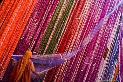 ZIMBARDO - India, Rajasthan, Textile Factory, Dyeing And Drying Of Fabrics For Making Saris And Turbans Textile Factory, Udaipur, Jodhpur, Turbans, Painting Inspiration, Textiles, India, Bracelet, Fabric