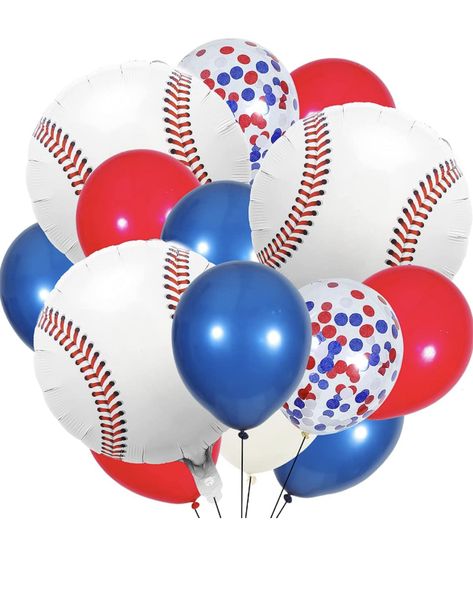 Baseball Balloons, First Birthday Baseball, Baseball Banquet, Clear Balloons With Confetti, Baseball Party Decorations, Baseball Party Ideas, Baseball Theme Birthday, Baseball Baby Shower Theme, Baseball Theme Party