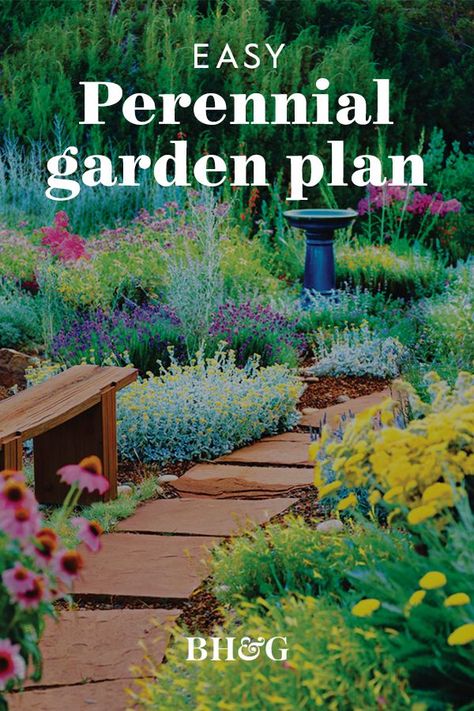 With this garden plan, you can plant it and almost forget it! It relies on a selection of tough-as-nails perennials that will thrive in full sun, tolerate heat and humidity, and reliably come back each year. #gardenplanning #gardendesign #perennialflowers #gardens #beautifulgardens #bhg Perennial Garden Plan, Perenial Garden, Perennial Garden Design, Perennial Garden Plans, Easy Perennials, Garden Plan, Sun Garden, Cottage Garden Design, Garden Design Layout