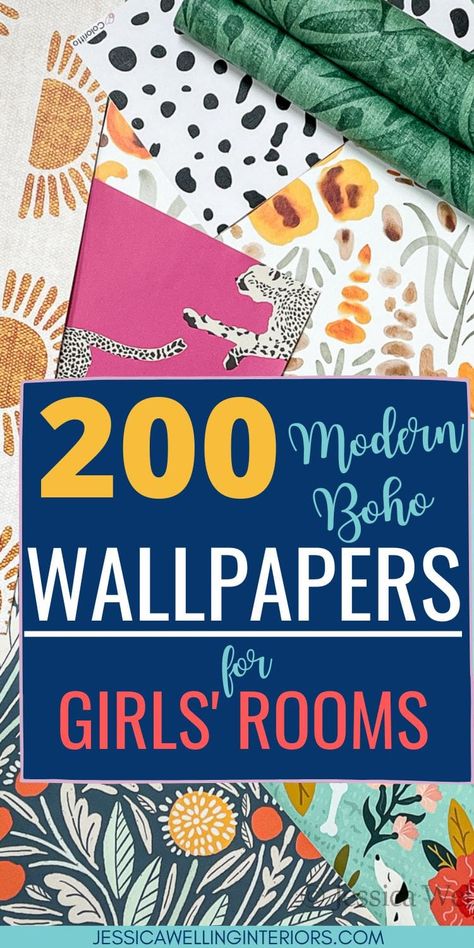 200 cool wallpaper prints for girls' bedrooms, playrooms and nurseries, from mermaids, to colorful florals, to unicorns and spaceships! Modern Kids Wallpaper, Wallpaper In Kids Room, Teen Wallpaper Bedroom, Wallpaper Teenage Girl Room, Wallpaper For Teenage Girls Room, Teen Girl Bedroom Wallpaper, Girls Wallpaper Bedroom, Teenage Girl Wallpaper, Teen Girl Wallpaper