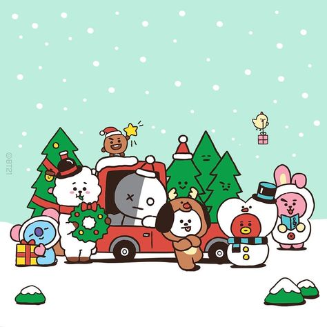 Bt21 Winter Wallpaper, Christmas Bts Wallpaper, Bt21 Christmas Wallpaper, Bt21 Snow Globe, Bt21 Christmas, Bt21 Christmas Sticker, Bts Cristhmas Videos, Line Friends Store, New Year's Drawings