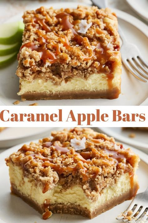 Apple Caramel Squares, Caramel Apple Cheesecake Bars Paula Deen, Cheesecake Pecan Pie Bars, Apple Strudel Cheesecake Bars, Caramel Apple Crisp Cheesecake Bars, Cheesecake Recipes Bars, Best Thanksgiving Desserts Recipes, Christmas Cheesecake Bars, Brownie Dessert Ideas