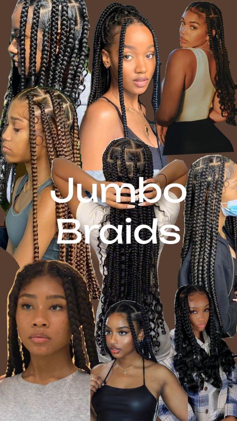 jumbo braids #boxbraids #blackgirlhairstyles #braids #jumbo #box Box Braids Big Sections, Jumbo Boho Braids Natural Hair, Jumbo Braids 4c Hair, Braids For Big Heads, Normal Box Braids, How To Style Jumbo Box Braids, Jumbo Box Braids Parting Pattern, Short Jumbo Box Braids, Jumbo Box Braids Hairstyles