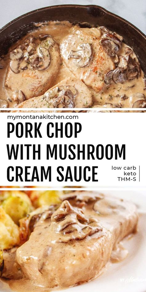 Boneless pork chops in a cast iron skillet with a creamy mushroom gravy make an easy and healthy low carb keto stove-top meal. A simple recipe with loads of flavor! #skilletporkchops #porkchopgravy #ketoporkchop Creamy Mushroom Gravy, Skillet Pork Chops, Keto Pork Chops, Mushroom Pork Chops, Low Carb Pork, Healthy Low Carb, Low Carb Diets, Mushroom Gravy, Boneless Pork Chops