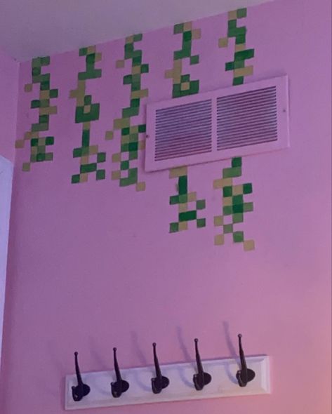 Diy Cute Wall Decor, Cute Minecraft Wall Ideas, Things To Paint On Bedroom Wall, Minecraft Room Decorations, Things To Paint On Ur Wall, Vines Wall, Minecraft Vines Room Decor, Minecraft Diy Room Decor, Pixel Art Room Decor