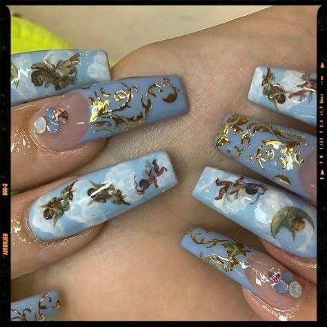 NAIL IDEAS Rest In Peace Nails, Angel Nails Designs, Memorial Nails, God Nails, Heaven Nails, Christian Nails, Angelic Nails, Eyeliner Idea, Peace Nails