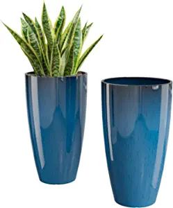 Planters For Front Porch, Front Porch Planters, Large Outdoor Planters, Pots For Plants, Porch Planters, Blue Planter, Plants Outdoor, Flower Pots Outdoor, Tall Planters