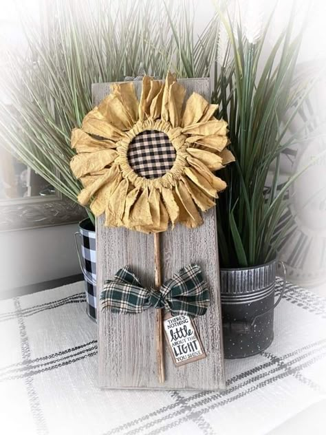 Butterfly Crafts For Adults Diy, Sunflower Decorations Diy, Crafts With Ribbon Diy, Fall Wood Flowers, Rustic Crafts To Sell, New Fall Crafts 2023, Sunflower Wood Crafts, Sunflower Crafts For Adults Diy, My Pins Saved Boards Crafts