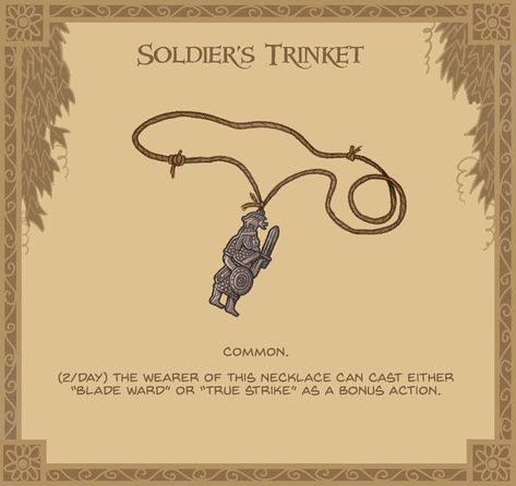 16. Soldier's Trinket - In ancient times, this simple iron trinket used to be gifted to soldiers by their loved ones before heading off to battle #DnD #magicitem #MayYouStrikeTrue #pathfinder #conceptart #fighter #warrior #saxon #medievalbling As always, check out my Twitter too!: @mrjamesgifford Fantasy Trinkets, James Gifford, 5e Items, Homebrew Items, Dnd Homebrew, Dnd Items, Magical Items, Dungeon Master's Guide, Dungeons And Dragons 5e