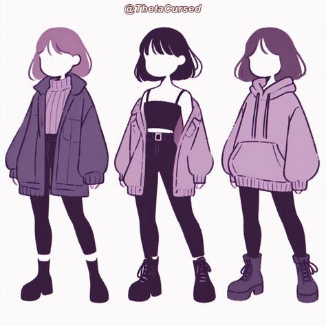 Cute Simple Outfits Drawings, Sweater Outfits Drawing, Character Outfits Female Casual, Casual Anime Outfits, Casual Outfits Drawing, Drip Reference, Drawn Dresses, Outfits Cartoon, Personas Design