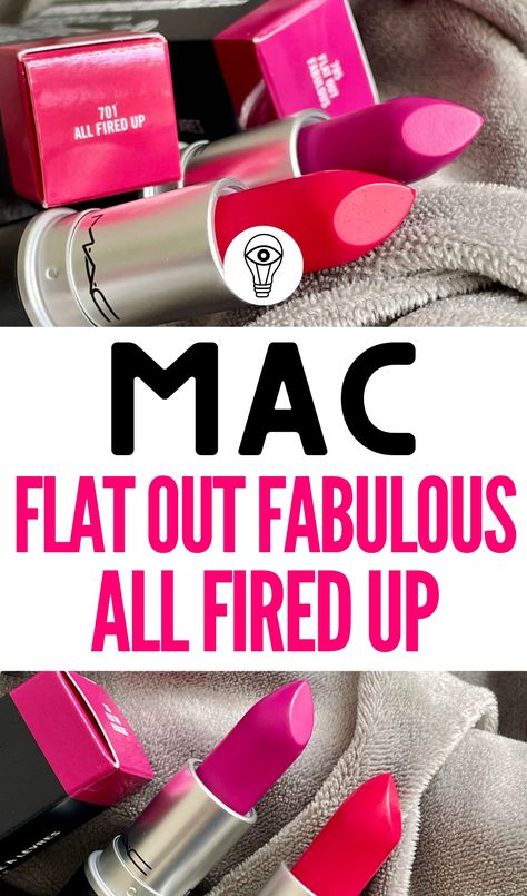 Mac Magenta Lipstick, Mac All Fired Up Lipstick, Mac Flat Out Fabulous Lipstick, Lipstick Shades For Fair Skin, Best Mac Products, Lip Liner Drugstore, Mac All Fired Up, Pink Lipstick Mac, Olive Skin Lipstick