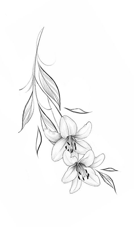 Lily Flower Sleeve Tattoo, Lily Vine Tattoo, Small Lilly Tattoo, Tiger Lily Tattoo, Lilly Tattoo Design, Flower Vine Tattoos, Line Drawing Tattoos, Lillies Tattoo, Lily Tattoo Design